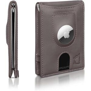 Smart RFID Blocking Leather Wallet with Airtag Holder & Money Clip - Minimalist